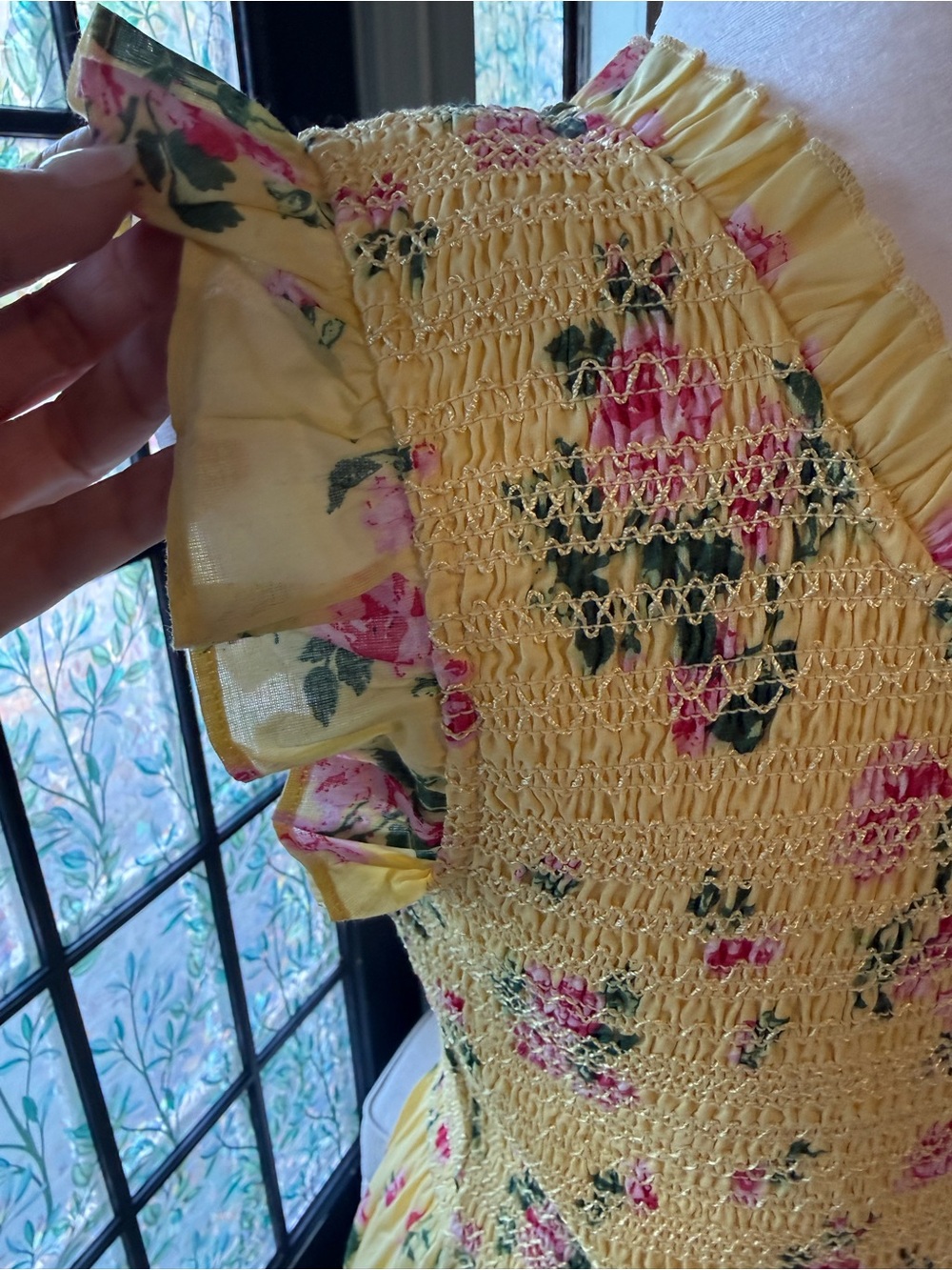 JessaKae Yellow Floral Maxi Dress with Smocked Bodice and Ruffle Sleeves NWOT - Picture 5 of 5